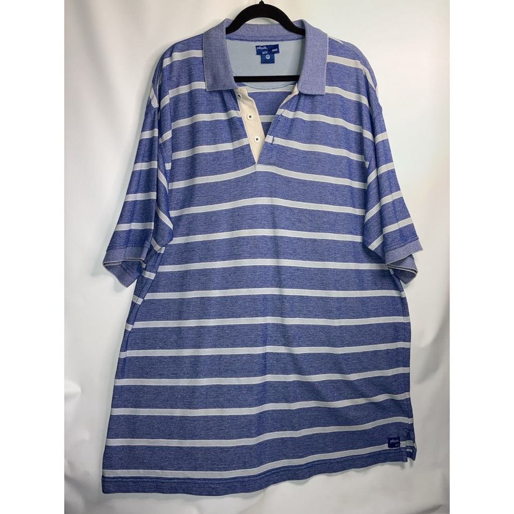 Pelle Pelle Vintage Polo Shirt Men's Size 3XL Blue Striped Short Sleeve